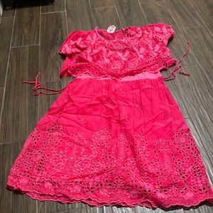 COPY - Johnny Was pink laser cut embroidered dress with attached top